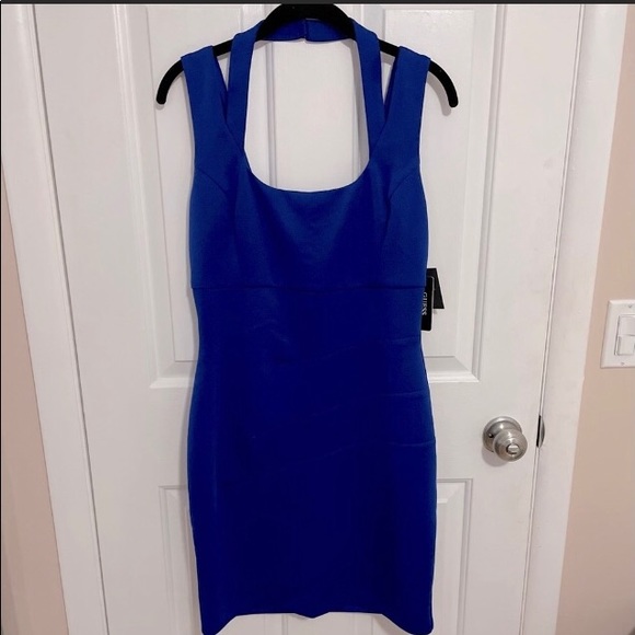 Guess Royal Blue Dress w/ Shoulder and Halter Strap Zipper in Back  Fully Lined - Picture 12 of 13